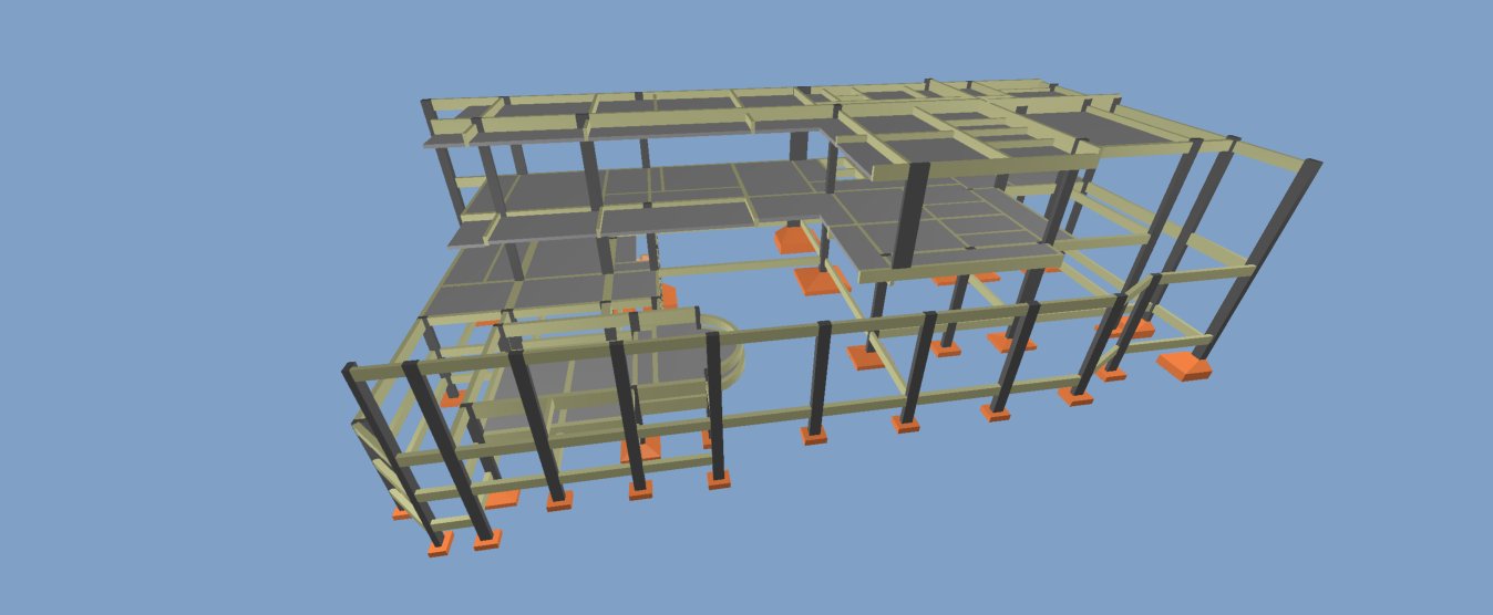 Modelagem estrutural 3D em concreto armado dos três pavimentos, com vigas e pilares