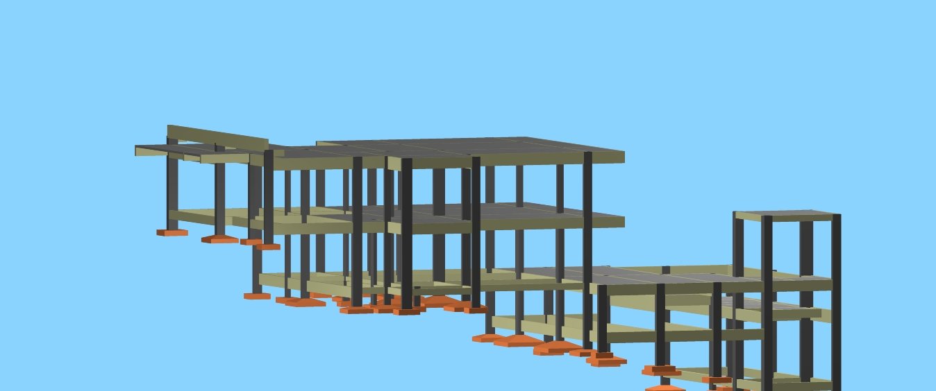 Modelagem estrutural 3D dos pavimentos em pilotis escalonados descendo o terreno